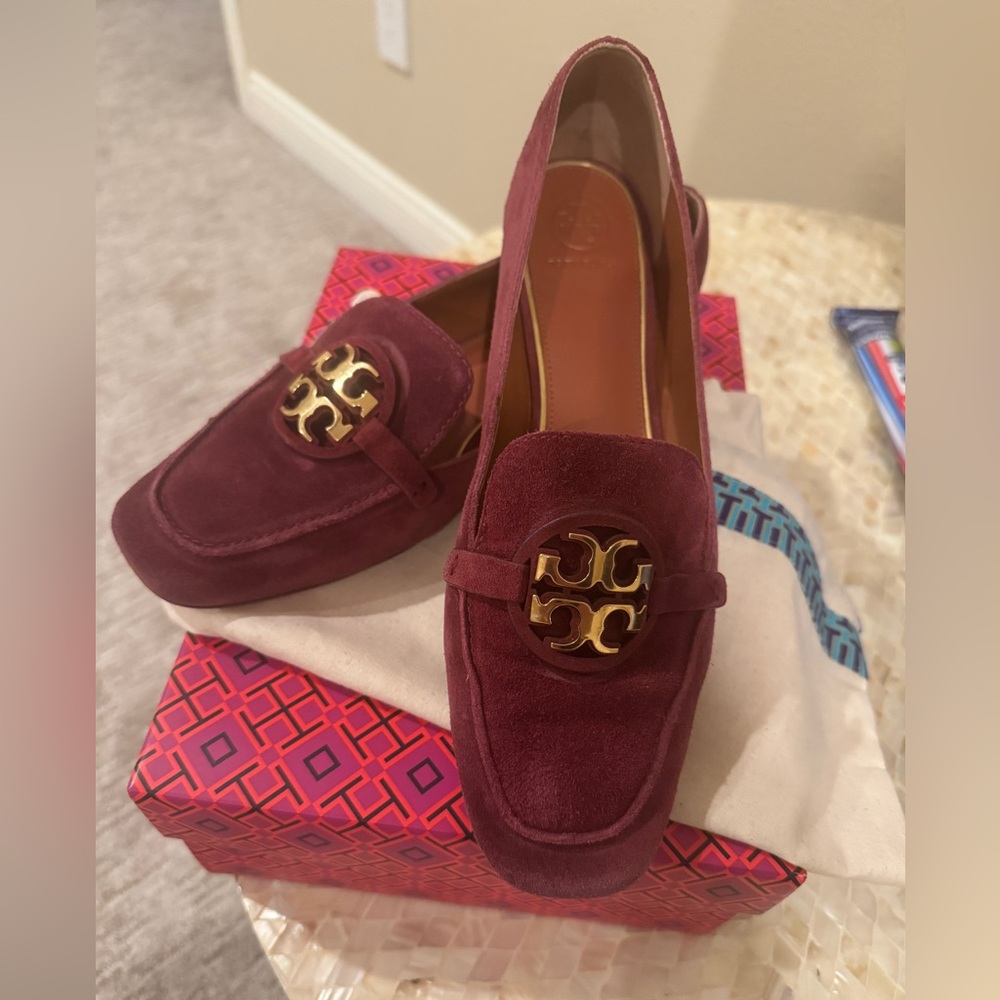 Tory Burch Burgundy Suede Gold Miller Loafers 9.5